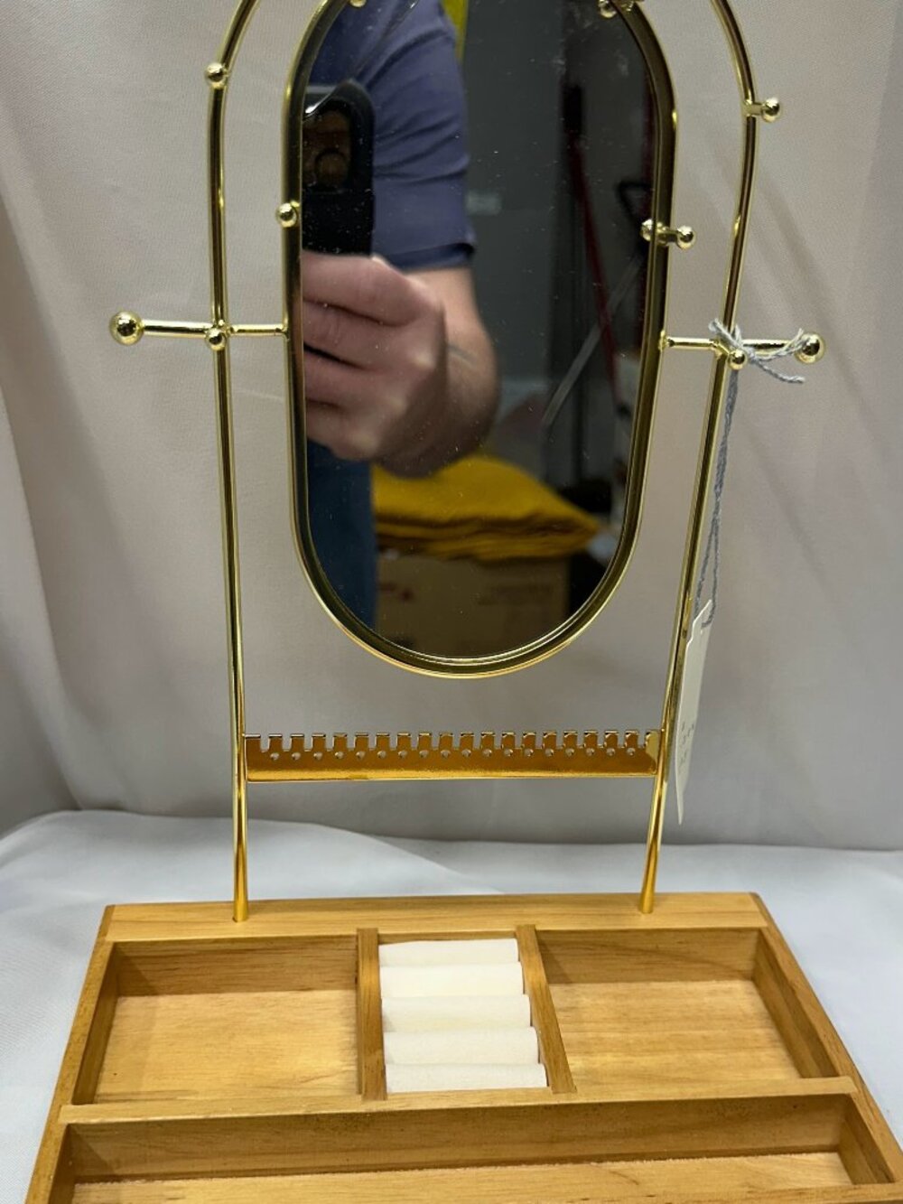 Target Tabletop Jewelry Organizer Vanity Mirror Gold Metal & Wood Tree Stand New